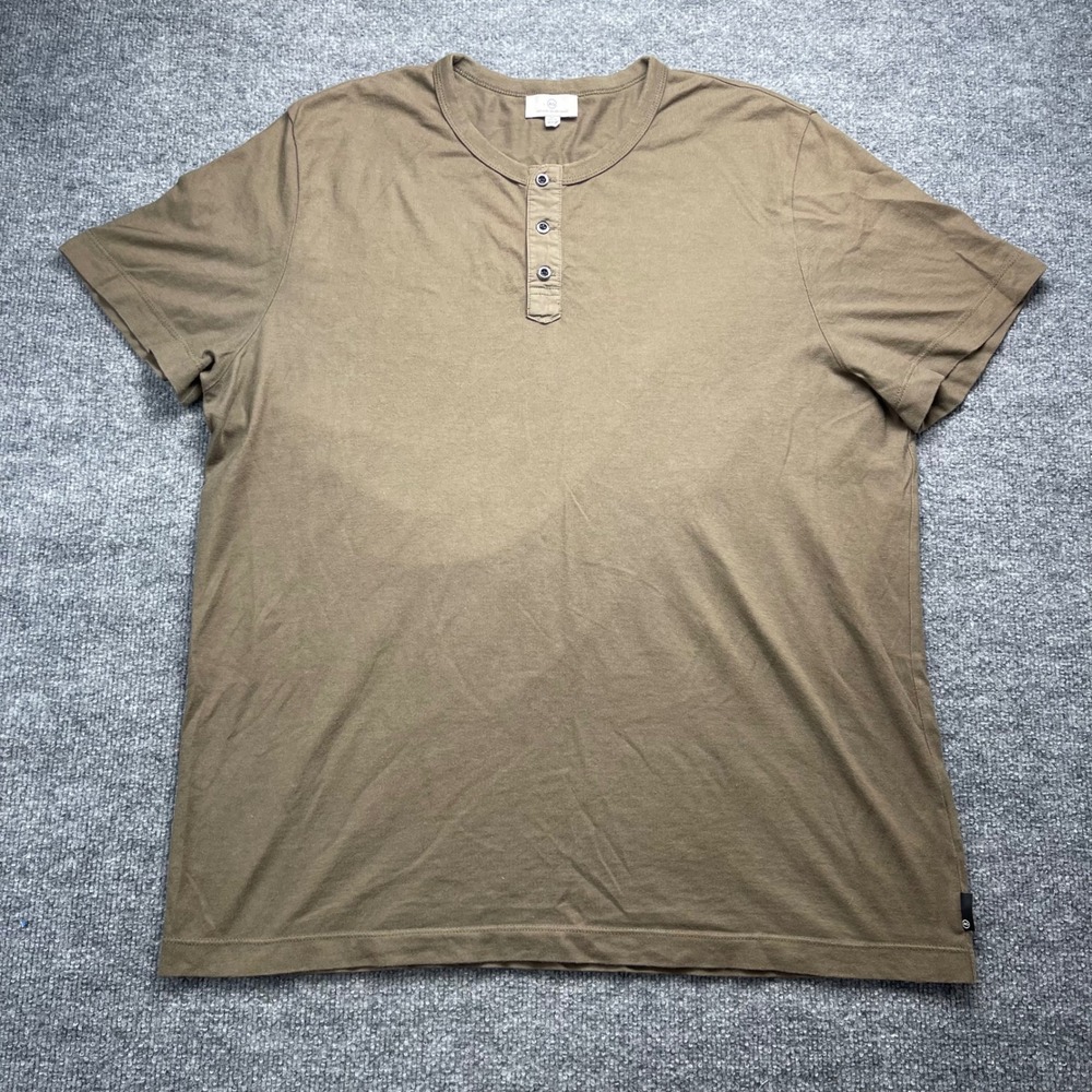 AG Adriano Goldschmied Mens XL Henley Shirt Short Sleeve Brown Olive Cotton
